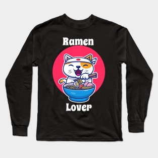 Cute Cat Ramen Lover Design Long Sleeve T-Shirt